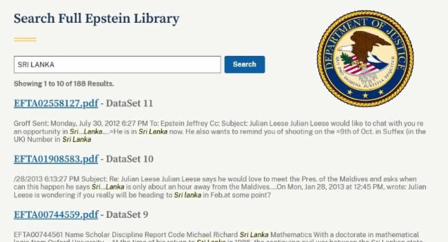 Is Sri Lanka in the Epstein Files?